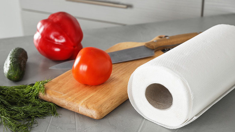 Tomato next to paper towels