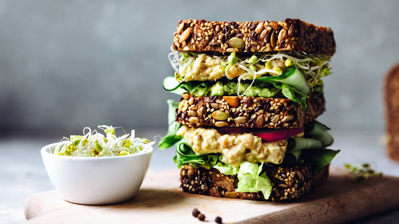 Stacked sandwich with sprouts