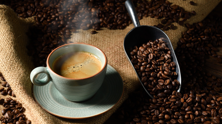 Espresso with crema and whole beans