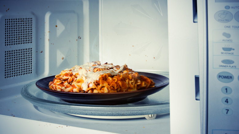 Leftover pasta in the microwave