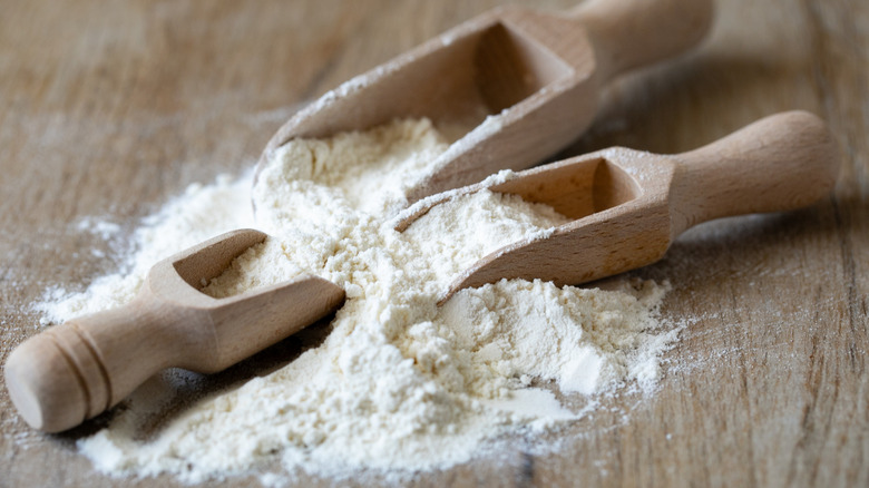 00 flour for making fresh pasta in wooden scoops