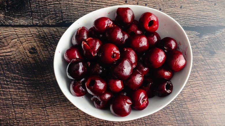 Cherries pitted with a pastry tip