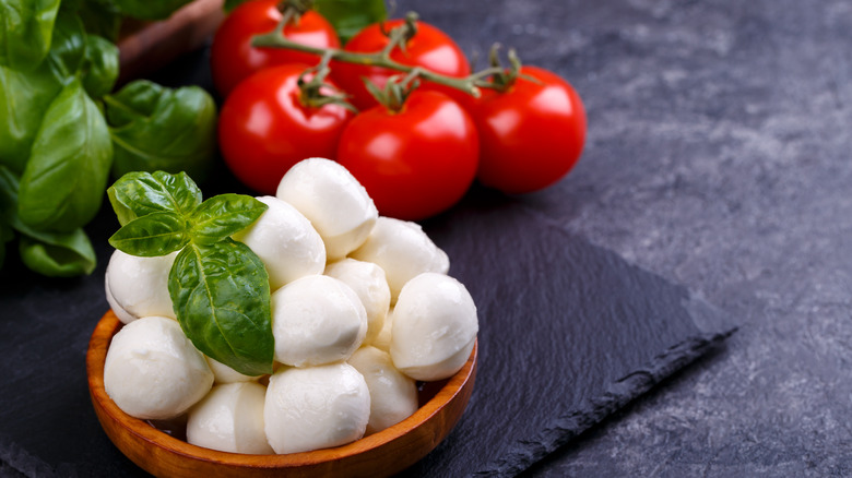 Fresh mozzarella, tomatoes, and basil