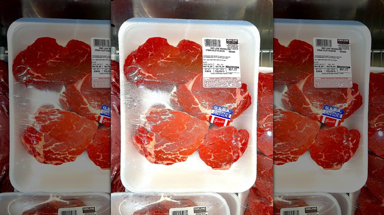 Packaged Costco filet mignon in freezer