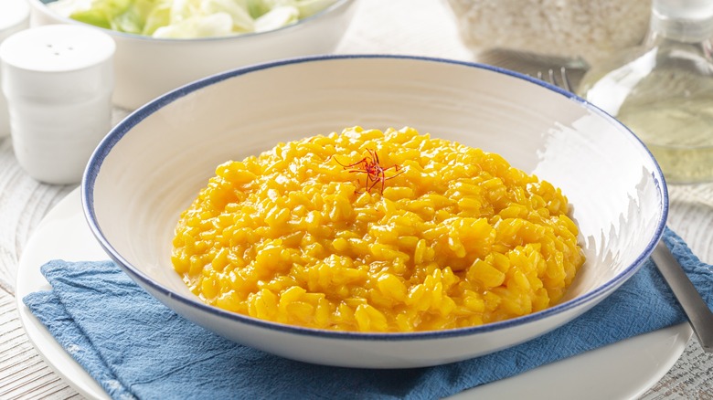 Risotto with saffron on plate