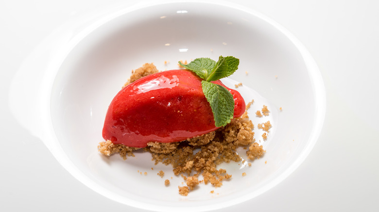 A quenelle of sorbet with mint