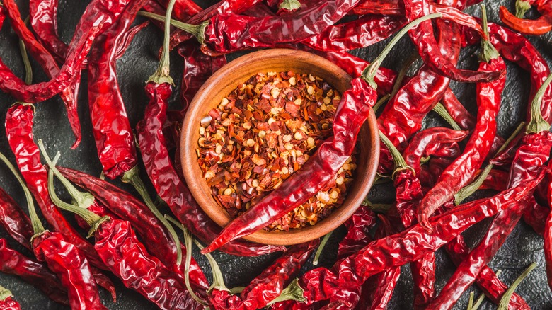 Dried chiles and red pepper flakes