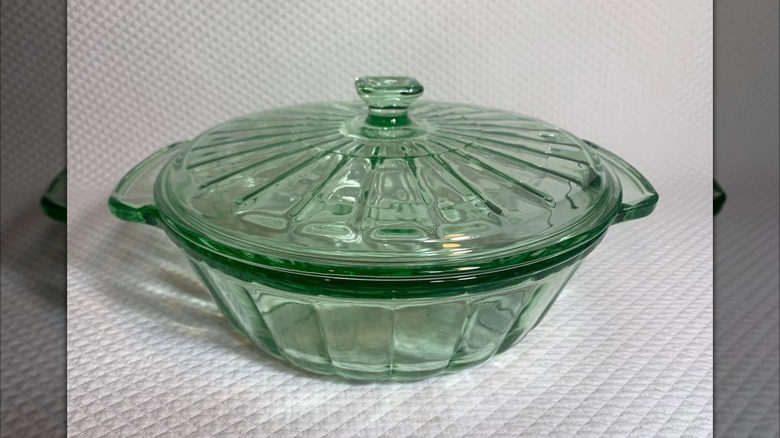 Martha Stewart Everyday lidded casserole dish on a textured white background