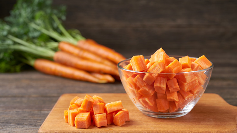 diced carrots on counter