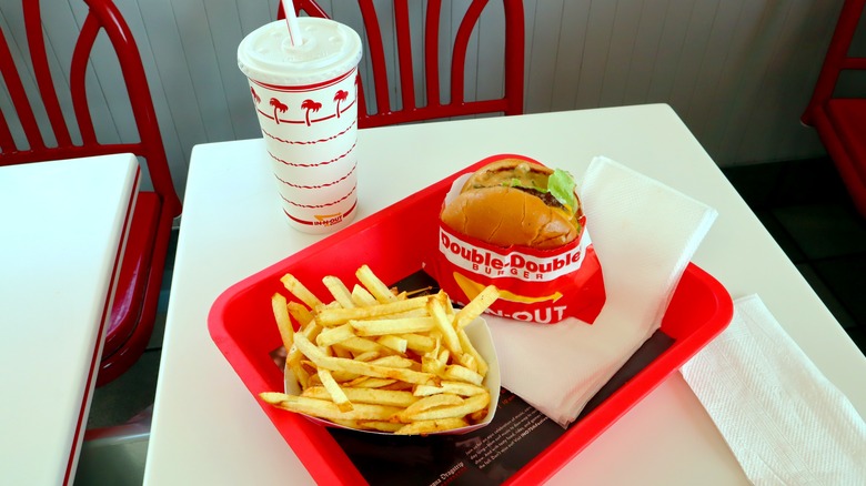 In-N-Out Burger, fries and drink