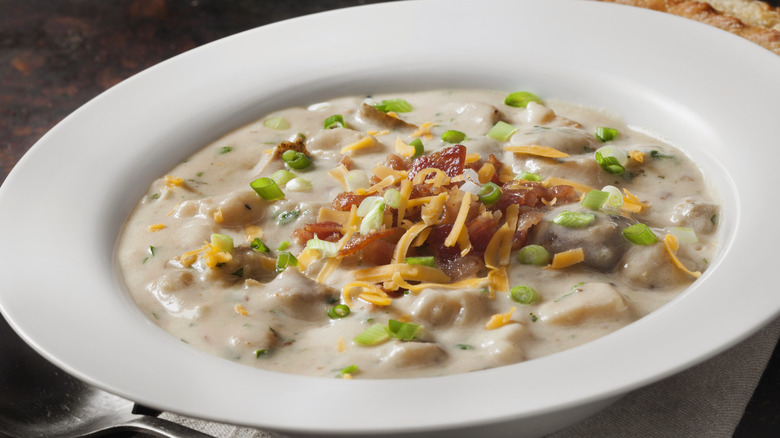 Potato soup with bacon and cheese
