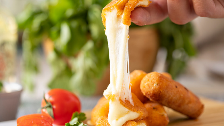 Stretchy cheese from cheese stick