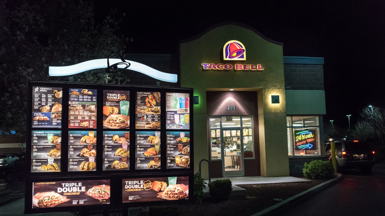 Taco Bell exterior and drive-thru at night
