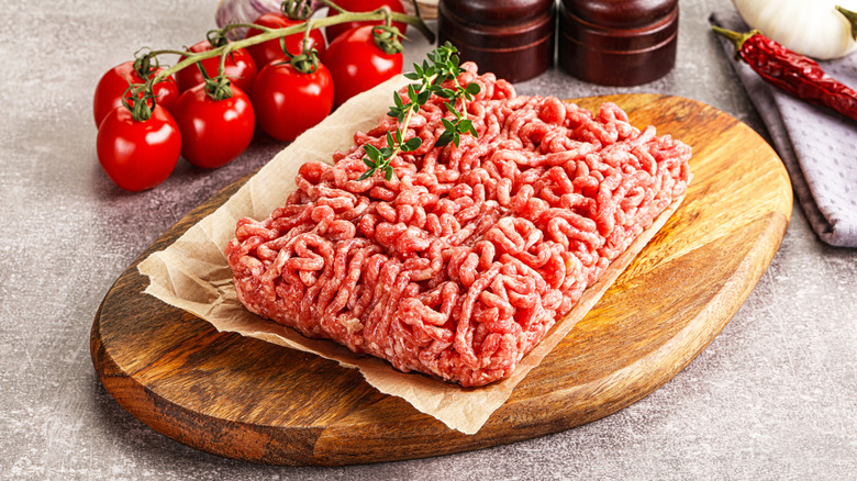 Fresh ground beef on a cutting board