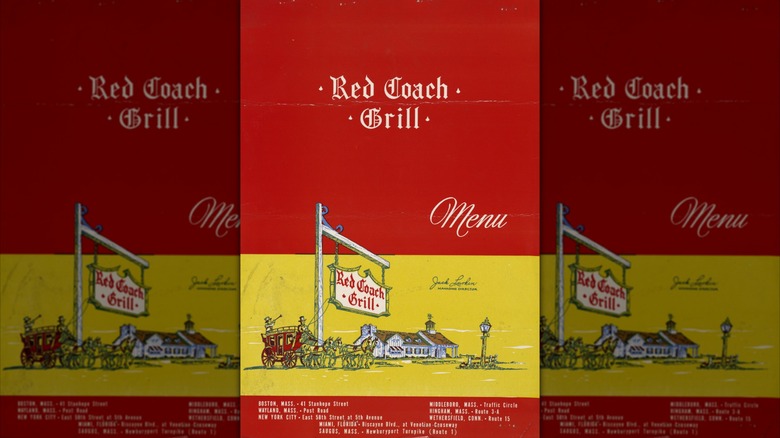 The cover of a menu for Red Coach Grill, printed in the 1930s