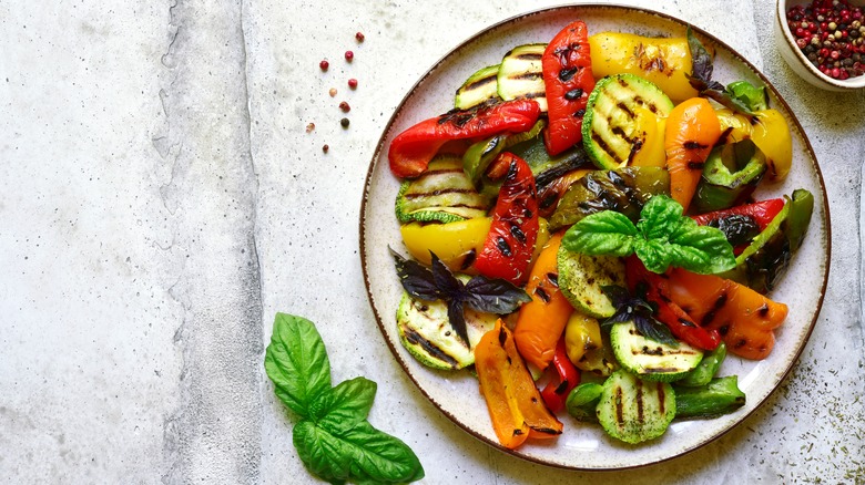 Plate of colorful cooked vegetables