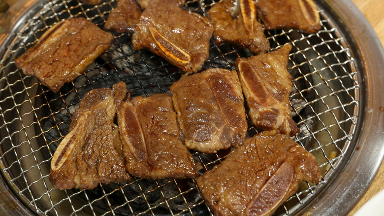 Marinated galbi on a grill