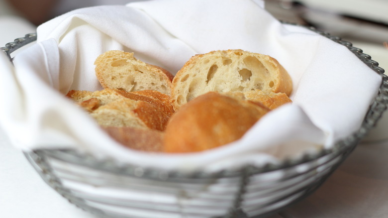 Sliced bread in lined basket