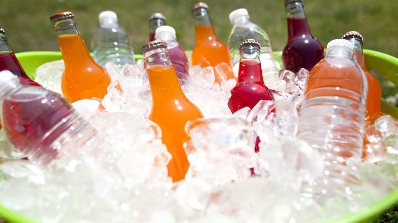 bottled drinks in ice bucket