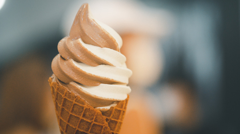 Swirled ice cream in waffle cone