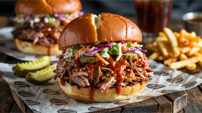 Pulled pork barbecue sandwich with sauce