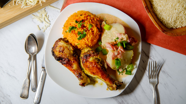 chicken, rice and potatoes