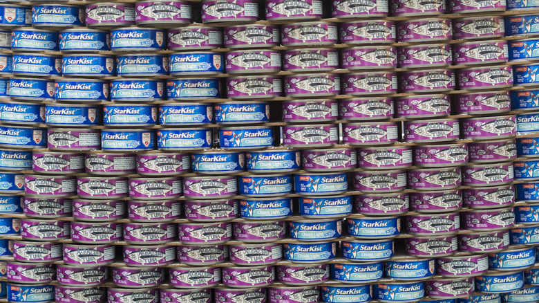 A rack of canned tuna