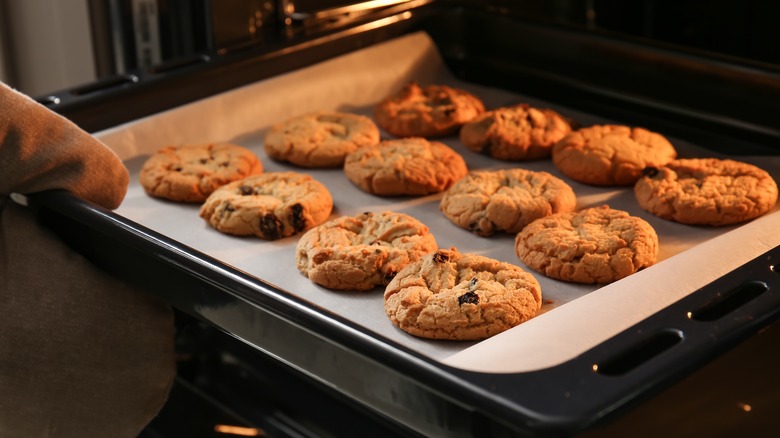 Cookies coming out of oven