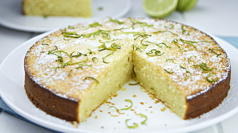 Olive oil cake topped with lime zest