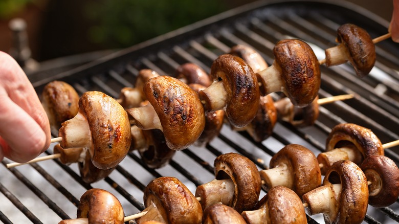 Grilled mushroom on skewers