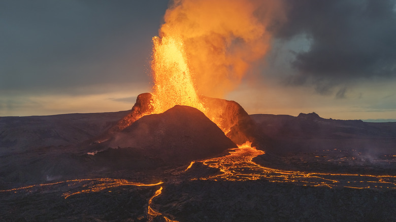 Volcano erupting lava