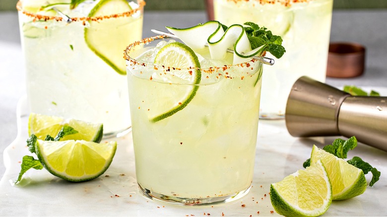 Margaritas with mint garnish