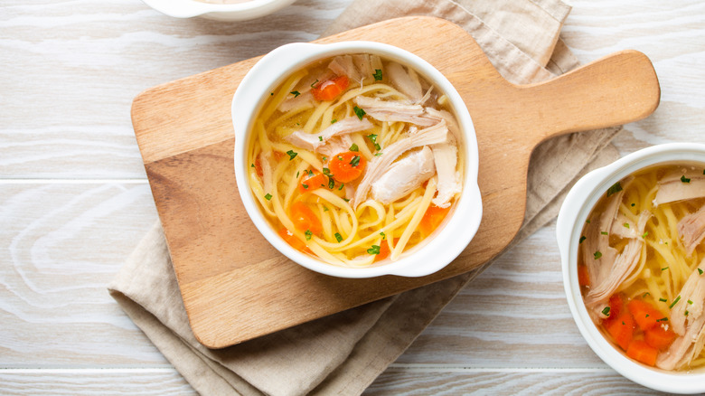 Bowls of homemade chicken soup