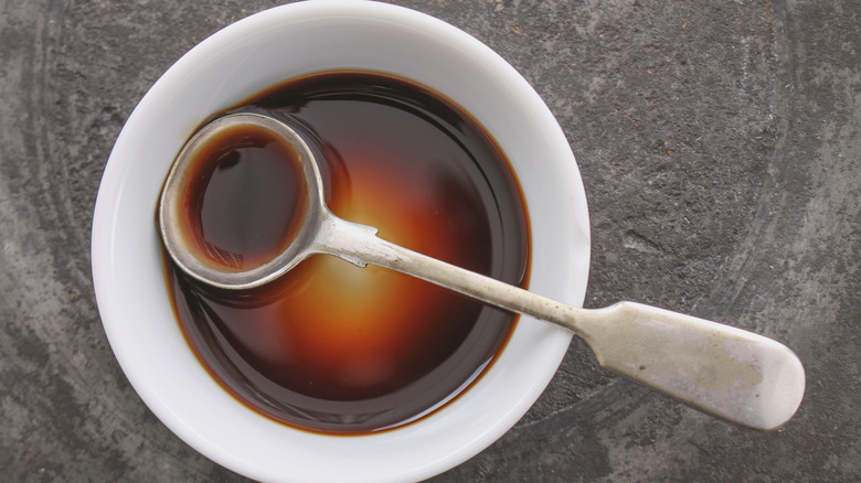 Worcestershire sauce in a ramekin