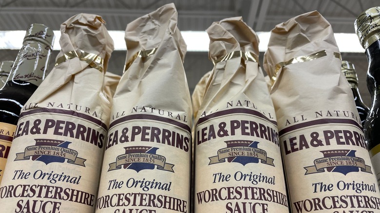 Lea & Perrins Worcestershire sauce wrapped in paper