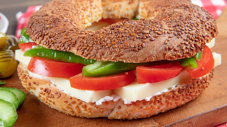 Bagel with bell pepper and tomato  Leftover Coffee Chocolate Brownies intro 1677163366
