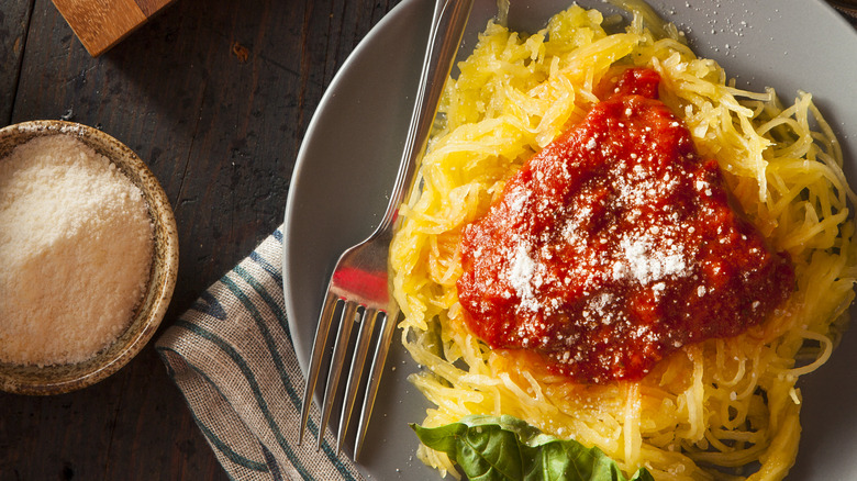 cooked spaghetti squash with sauce