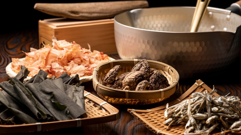 Umami ingredients laid out for a soup