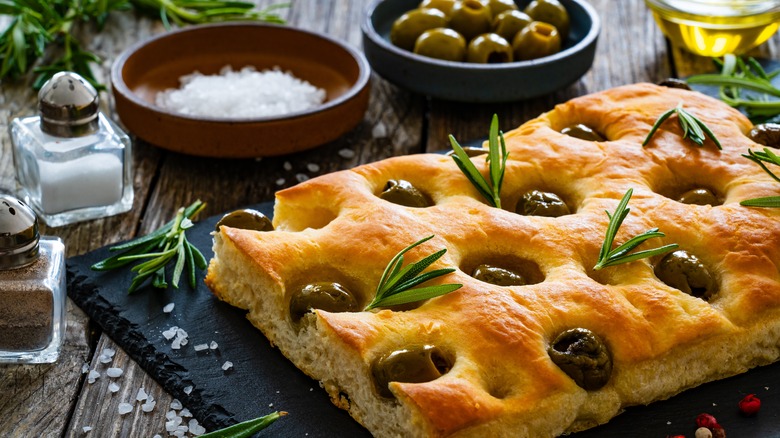 focaccia bread with olives and herbs