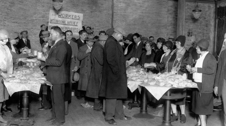People gathered to eat during the Great Depression