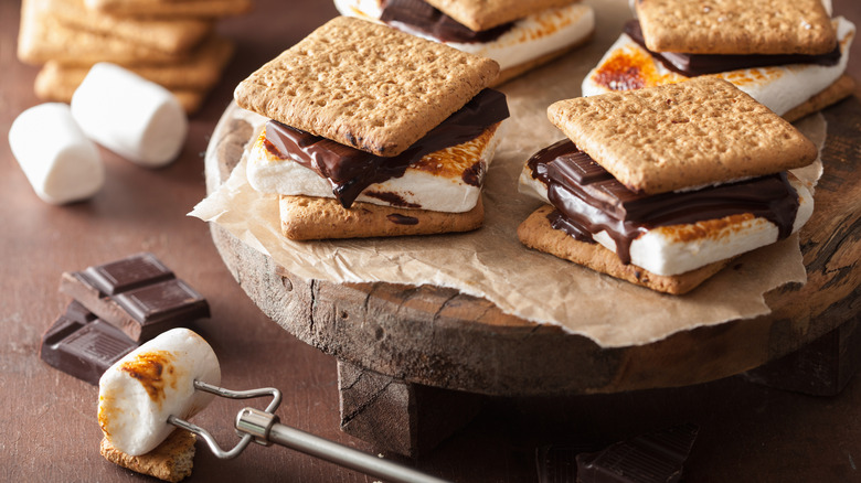 S'mores on wooden board