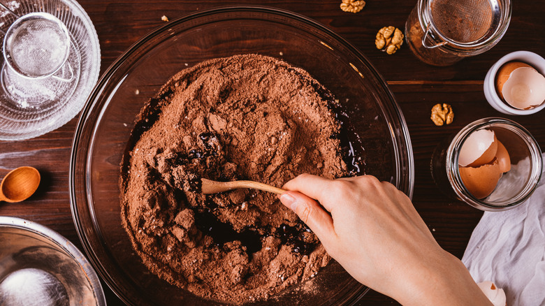 mixing bowl with brownie flour