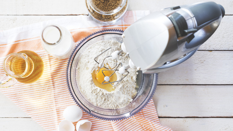Stand mixer with flour and eggs