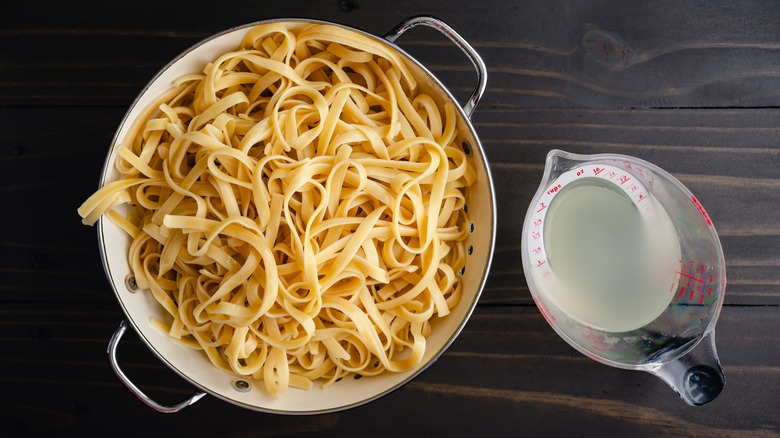 cooked pasta with pasta water