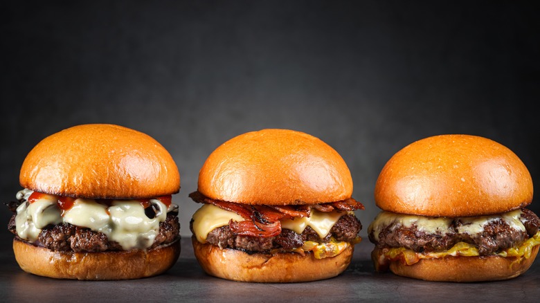 Lineup of cheeseburgers