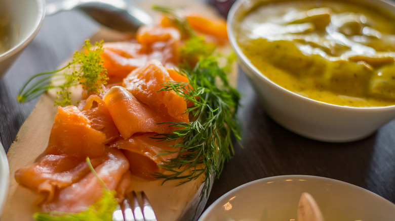 herbed cured salmon with mustard