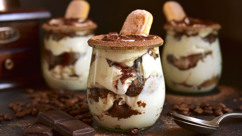 tiramisu in glasses with cookies