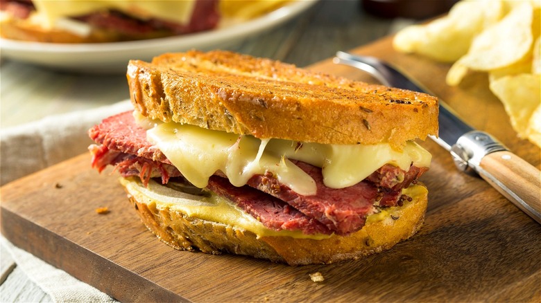 Reuben sandwich with melted cheese
