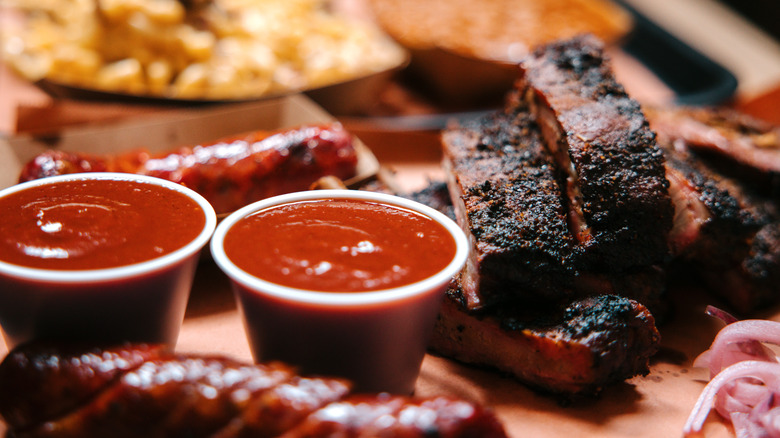 Barbeque sauce and ribs