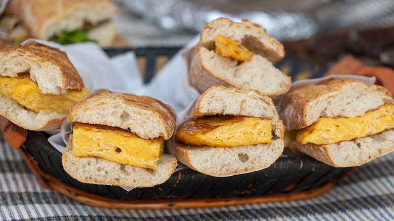 Spanish bocadillo de tortilla sandwiches on a plate